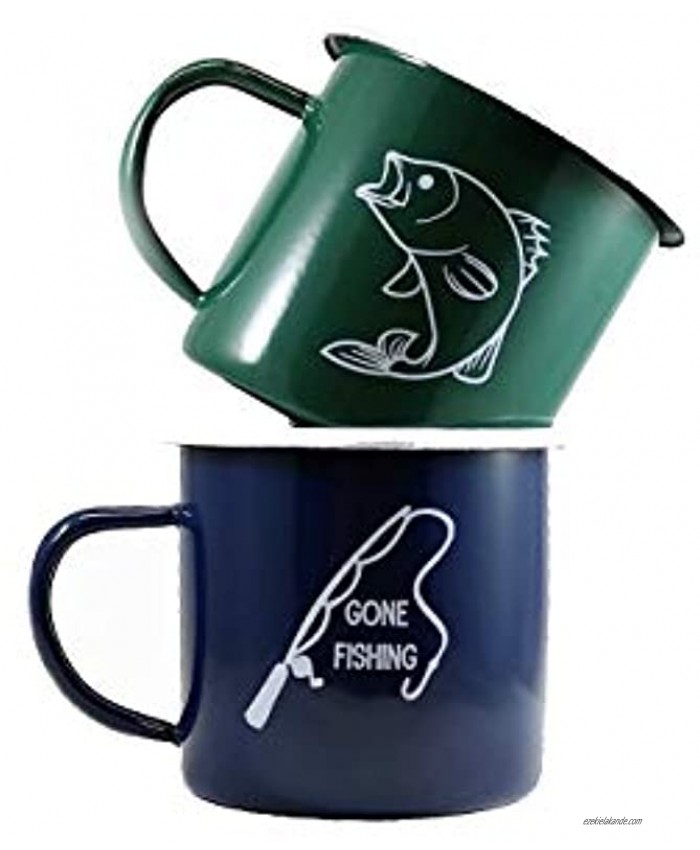 Enamel Mugs Printed Outdoor Camping Mugs Ideal For Early Morning Coffee Or Cold Beverages SET OF 2 Artwork #3