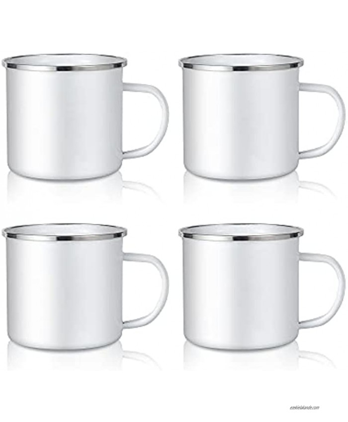 PYD Life Sublimation Blanks Enamel Mug White 17 OZ Camping Coffee Travel Metal Mug with Silver Rim Sublimation Cups Tumbler 4 Pack