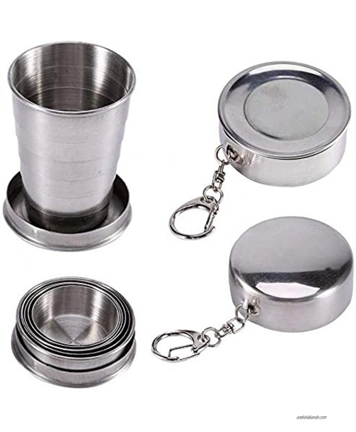Stainless Steel Portable Outdoor Travel Camping Folding Collapsible Cup Metal Telescopic Keychain Premium Metal Cup Stackable Drinking Outdoor Travel Telescopic Collapsible Mug 75ml