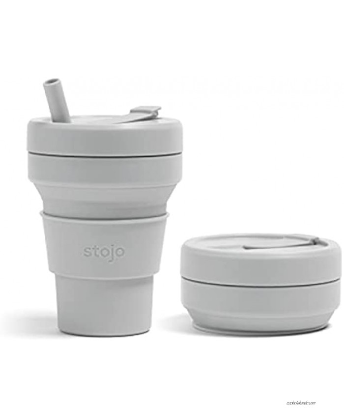 Stojo Collapsible Coffee Cup | Reusable To Go Large Pocket Size Travel Cup – Cashmere 16oz 470ml | With Straw