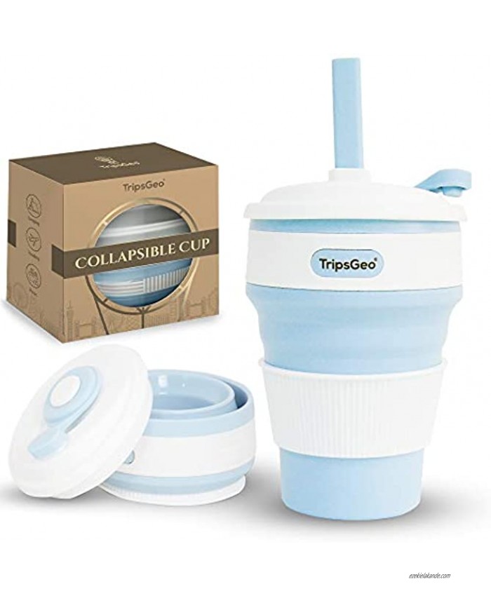 TripsGeo Collapsible Cup 12oz 355ml Pocket Size Collapsible Coffee Cup | Free Reusable Straw