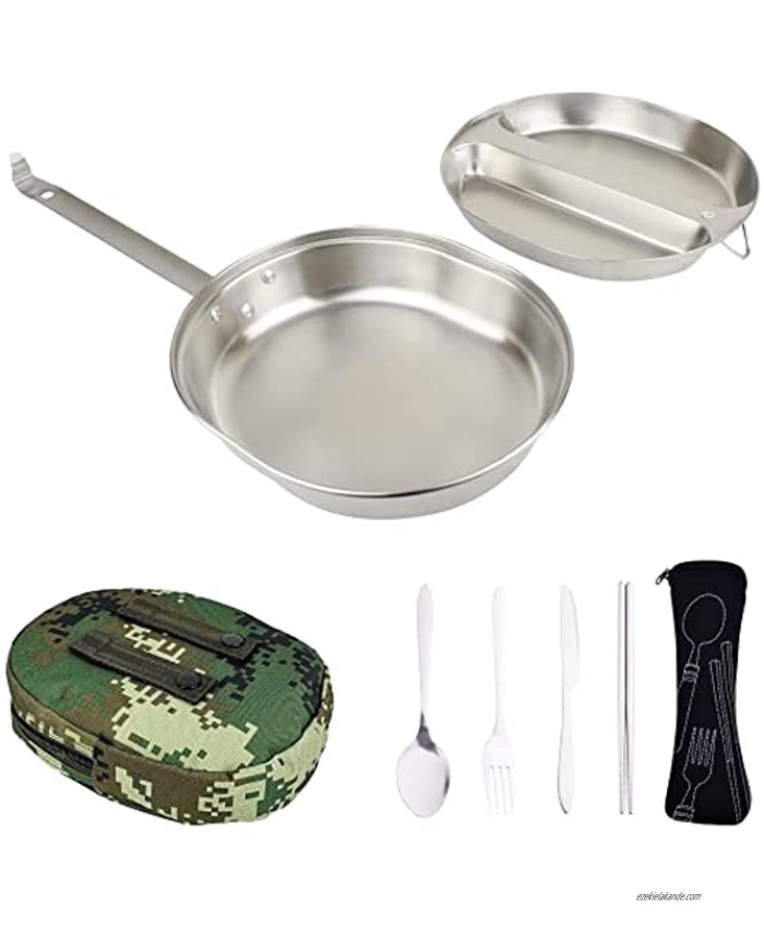 Mastiff Gears 304 Stainless Steel US GI Type Mess Kit Revived Plate Set Army Mess Kit with Utensils & Pouch for Outdoor Camping Hiking Picnic BBQ Beach