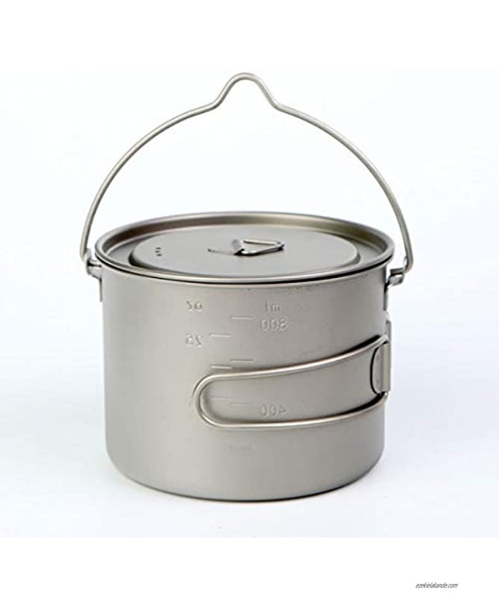 BIVOUAC 900ml Titanium Hanging Pot with Lid Camping Pot with Folding Handle Titanium Camping Cookware