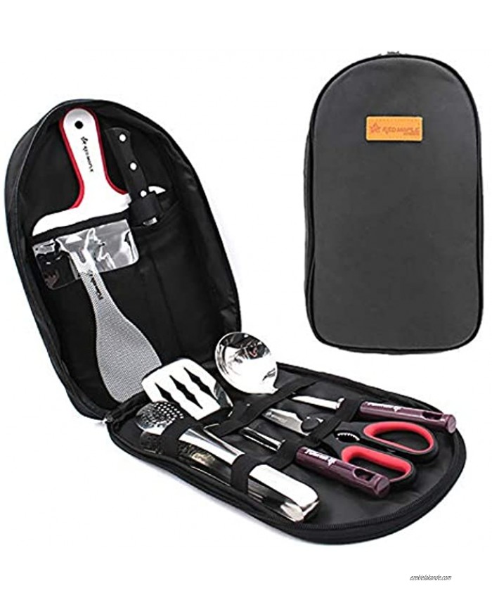 Jucoan 8 PCS Camp Kitchen Cooking Utensil Set Portable Outdoor Cookware Utensils Organizer Travel Kit with Water Resistant Case for Travel Camping BBQs Party