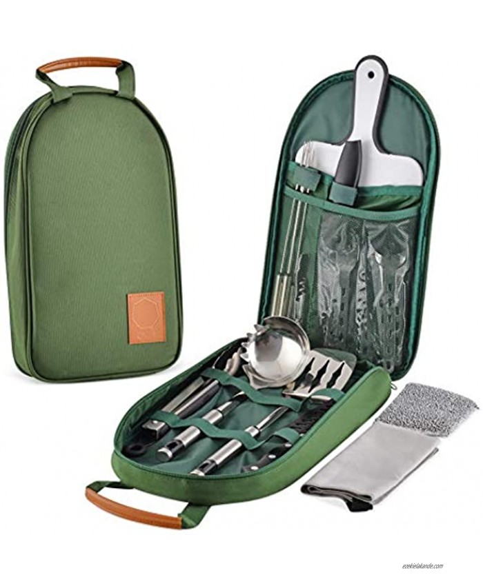 Onyx Outfitters Camping Kitchen & Utensil Kit 27+ Piece Stainless Steel Outdoor Camping and Grilling Utensil Kit for Hiking Travel Picnics RV's BBQ's and Outdoor Living