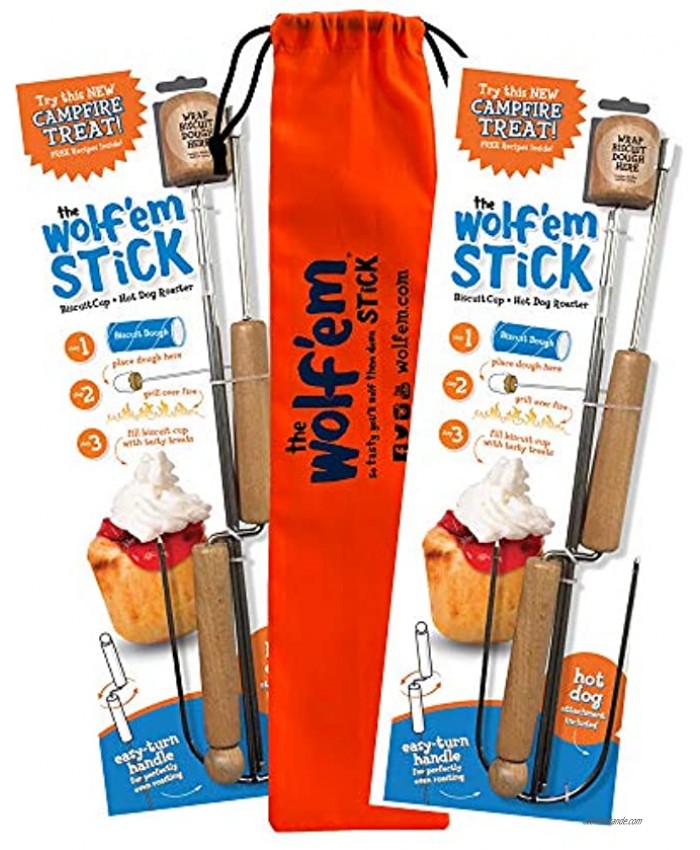 Wolf'em Marshmallow Roasting Stick Multiple Cooking Attachments Campfire Pie S'More and Hot Dog BBQ Roaster | Easy Spin Handles…