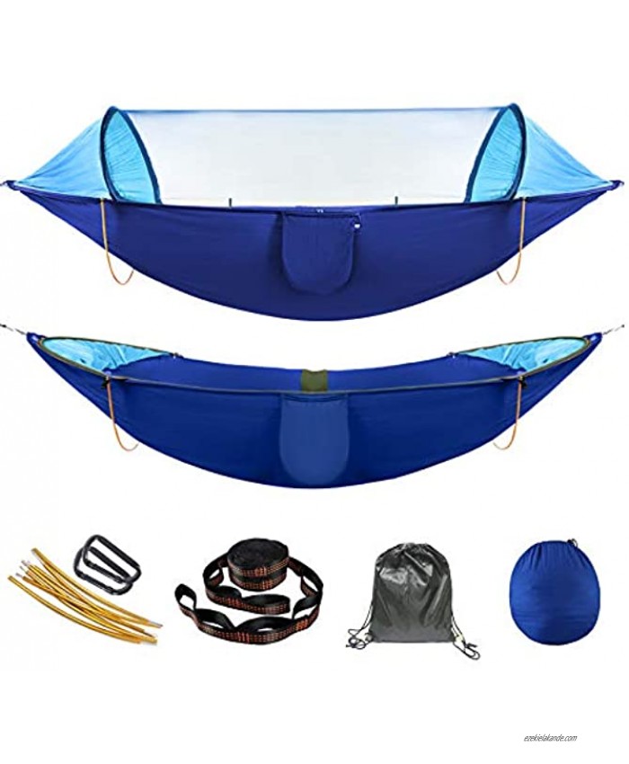 AMZQJDAnti-Rollover Camping HammockDouble & SinglePortable Hammocks withMosquito Bug Net forOutdoor Travel Blue