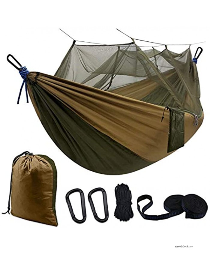 Camping Hammock Double & Single Hammock with Bug Net Mosquito with Travel Portable Tree Straps and Carabiners Easy Assembly Lightweight Parachute Nylon Hammocks for Backpacking Travel Beach