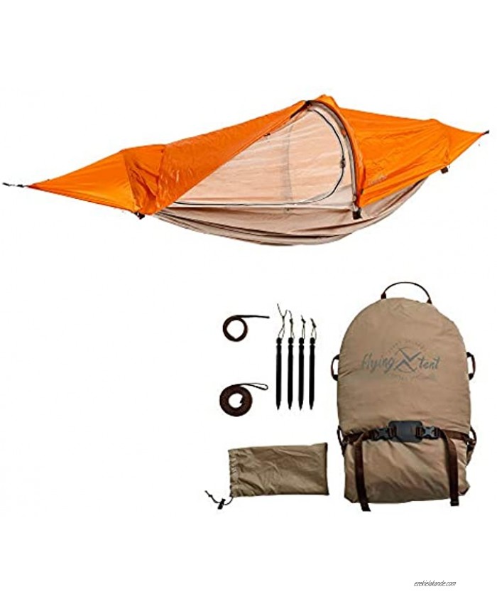 flying tent: Unique All-in-ONE Hammock Tent Bivy Tent Hammock and Rain Poncho + Fine Mesh Mosquito Net Sunset Orange