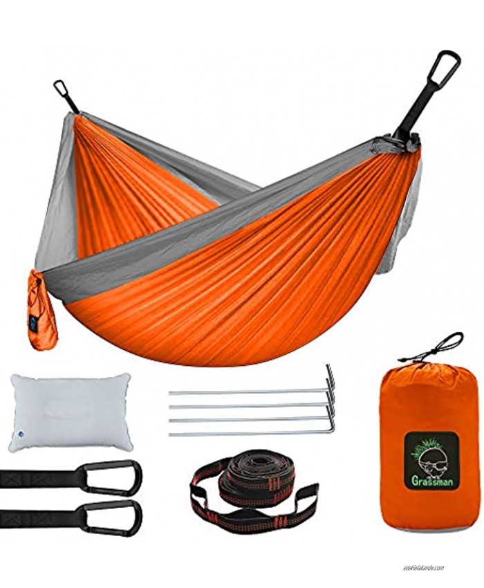Grassman Camping Hammock Double & Single Portable Hammock with Tree Straps Lightweight Parachute Hammocks Camping Accessories Gear for Indoor Outdoor Backpacking Travel Hiking Beach