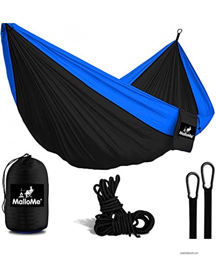 MalloMe Camping Hammock with Ropes Double & Single Tree Hamock Outdoor Indoor 2 Person Tree Beach Accessories _ Backpacking Travel Equipment Kids Max 1000 lbs Capacity Two Carabiners Free