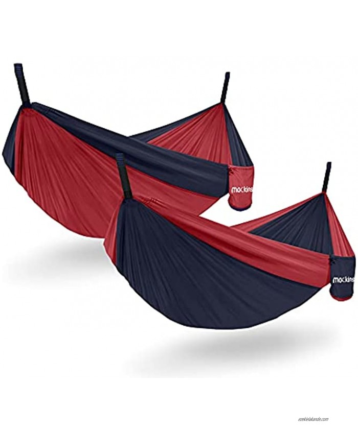 Mockins 2 Pack Navy Red Single Camping Hammock with Adjustable Tree Straps & Frisbee | Durable & Lightweight Nylon Portable Hammock and Travel Hammock Can be Used as Indoor Hammock or Outdoor Hammock