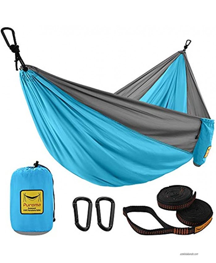 Puroma Camping Hammock Single & Double Portable Hammock Ultralight Nylon Parachute Hammocks with 2 Hanging Straps for Backpacking Travel Beach Camping Hiking Backyard