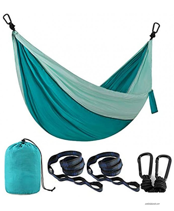 Single & Double Camping Hammock with 2 Tree StrapsLightweight Portable Parachute Nylon Hammock Set for Travel Backpacking,Beach,Yard and Outdoor Survival Mint Green Turquoise Full