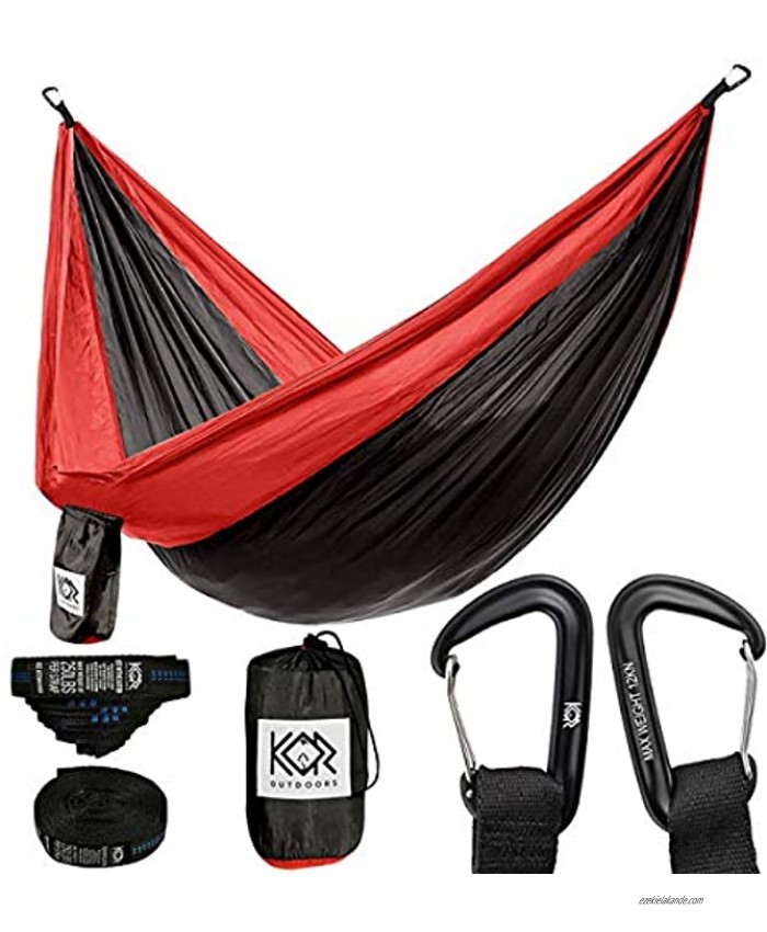 Tree Camping Hammock for Outside Lightweight Hammock with 2 Tree Straps 2 Carabiners and Stuff Sack for Backpacking and Hiking Breathable 210T Parachute Nylon Triple Stitched for Durability