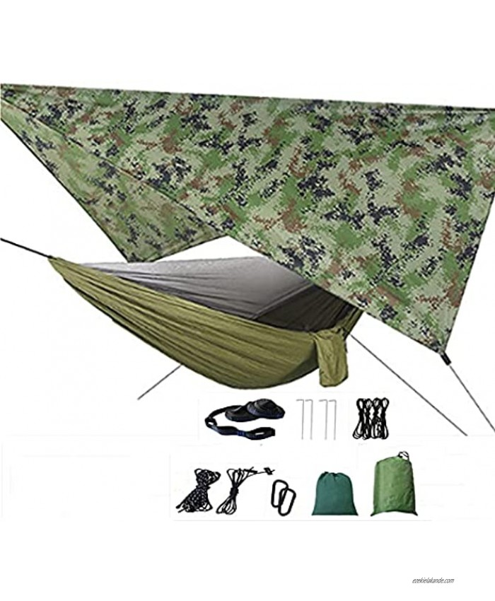 Zide Camping Hammock Set Parachute Tree Hammock with Mosquito Net & Tree Straps & Storage Bag Ultralight Portable Nylon Hammock Tent Travel for Backpacking Hiking Camping Camouflage+Army Green