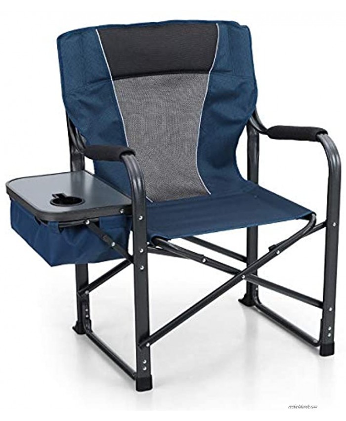ALPHA CAMP Director Chair Folding Camping Chair with Side Table Heavy Duty Portable Chair with Cup Holder Cooler Bag Steel Outdoor Chair for Adults Oversized Lawn Chair for Picnic，Capacity-350 lbs