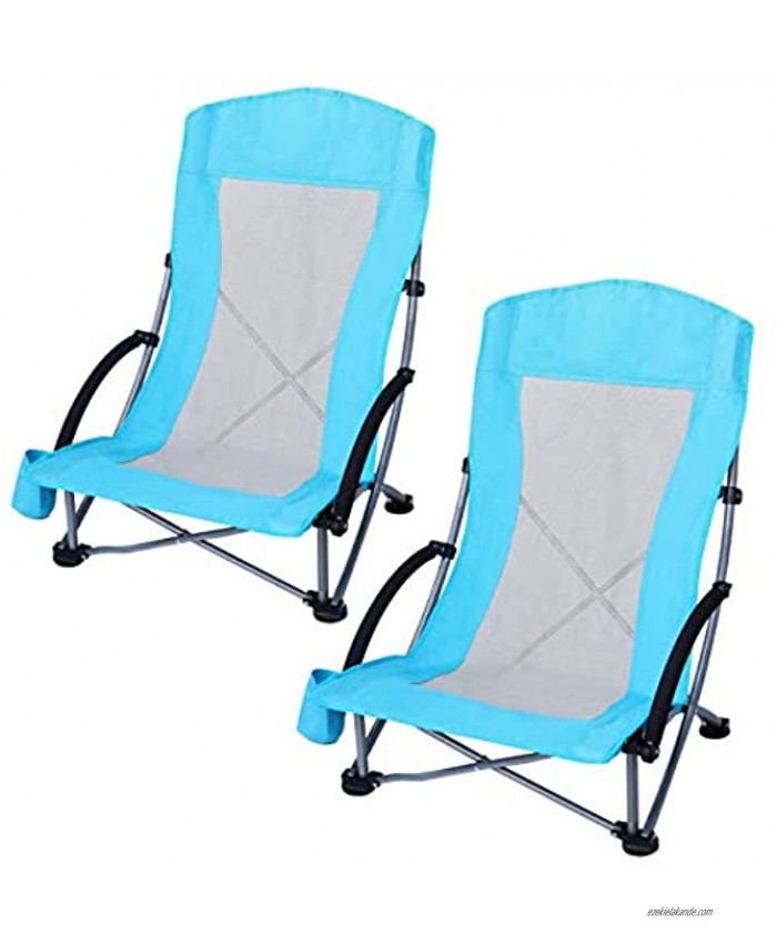 Beach Chair Lightweight Camping Outdoor Chair with High Mesh Back Heavy Duty Portable Chair with Carry Bag for Camping BBQ Travel Festival Picnic