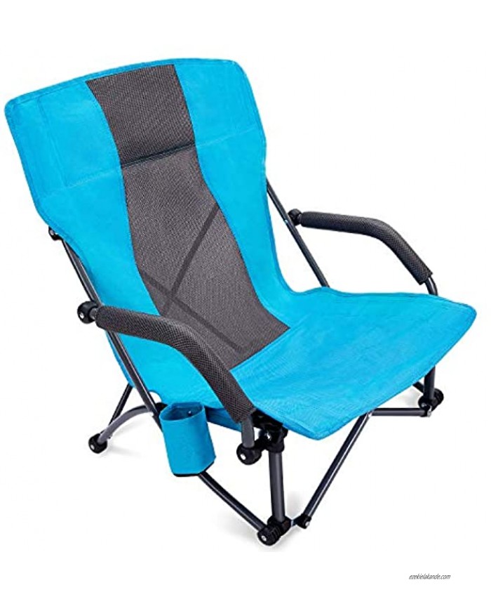 G4Free Low Sling Folding Beach Chair Camping Chairs Compact Concert Lumbar Back Support Festival Chair with Carry Bag
