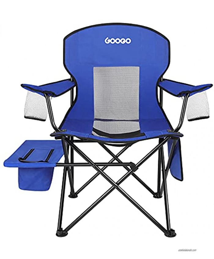 Googo Camping Chair Folding Portable Lightweight Chair with Cooler Cup Holder Mesh Back Seat Supports 300lbs Collapsible Compact Chair with Carry Bag & Strap for Outdoor Camp Hiking Picnic