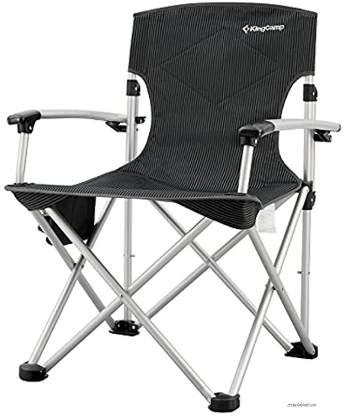 KingCamp Folding Lightweight Camping Chairs Aluminum Hard Armrest with Cup Holder Portable Padded Deluxe Chair with Carry Bag Heavy Duty Supports 300 lbs for Outdoor Sports Lawn Fishing