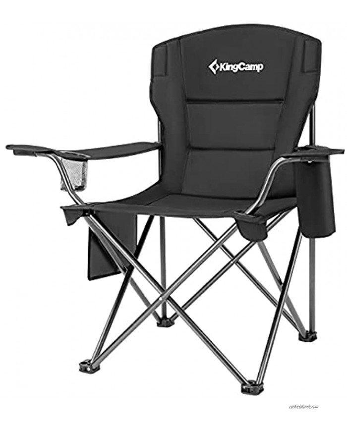 KingCamp Folding Portable Camping Chair Oversized Padded Quad Arm Chair with Cooler Bag Cup Holder and Side Pocket Heavy Duty Supports 300 lbs for Outdoor Lawn Fishing Sports
