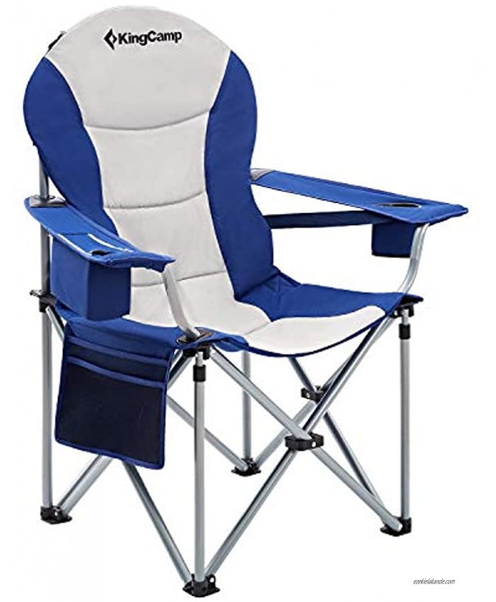 KingCamp Oversized Heavy Duty Padded Outdoor Camping Folding Chair with Lumbar Back Support Cooler Armrest Cup Holder Side Pocket Supports 353 lbs Blue