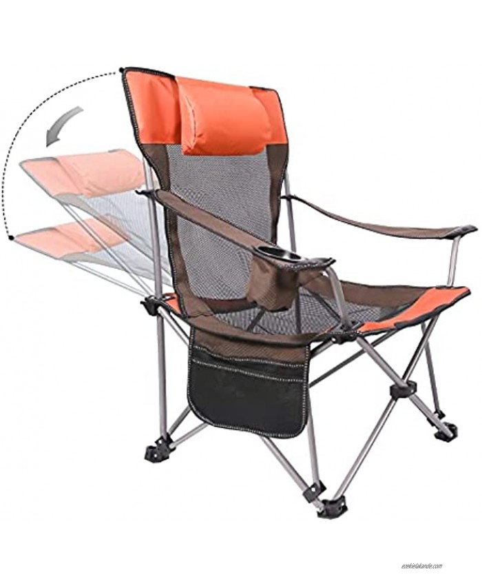 Phiroop Folding Camping Chair Adjustable Lounge Recliner Portable Oversized Steel Frame Collapsible Lawn Outdoor Chair with Cup Holder & Pillow Desert Orange