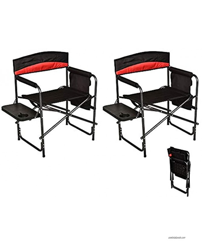 VUYUYU 2PCS Heavy Duty Folding Camp Chairs Portable Lawn Chair with Side Table Director Chairs with Storage Pocket Camping Chairs for Heavy People