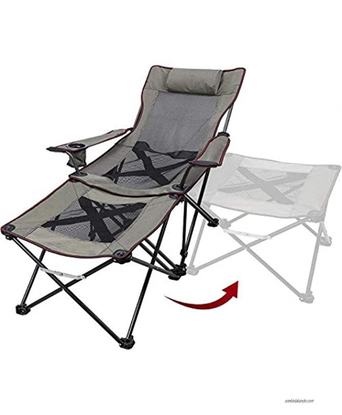 XGEAR 2 in 1 Camping Chair with Footrest Recliner Folding Chaise Lounge Chair Footrest Can Transform to Side Table Extra Stable for Beach Fishing Picnics Hiking