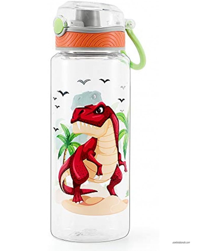 Cute Water Bottle for School Kids Boys BPA FREE Tritan & Leak Proof Flip Top Lid & Easy Clean & Carry Handle 23oz  680ml Dinosaur