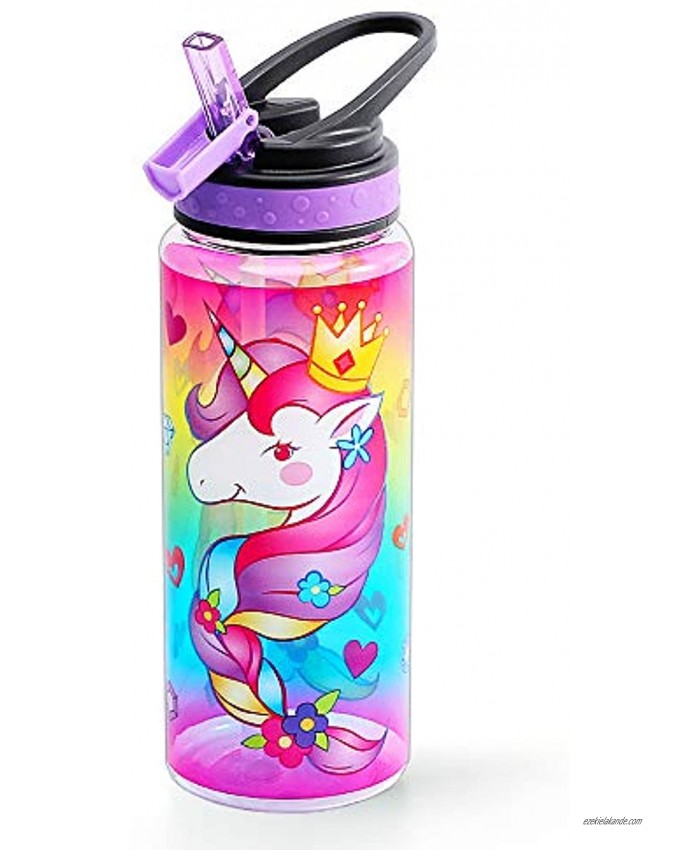Cute Water Bottle with Straw for School Kids Girls BPA FREE Tritan & Leak Proof & Easy Clean & Carry Handle 23oz  680ml Unicorn