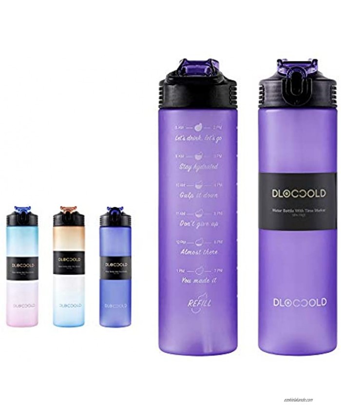 DLOCCOLD 30oz Motivational Fitness Sports Water Bottle with Time Marker & Straw Large Wide Mouth Leakproof Durable BPA Free Non-Toxic