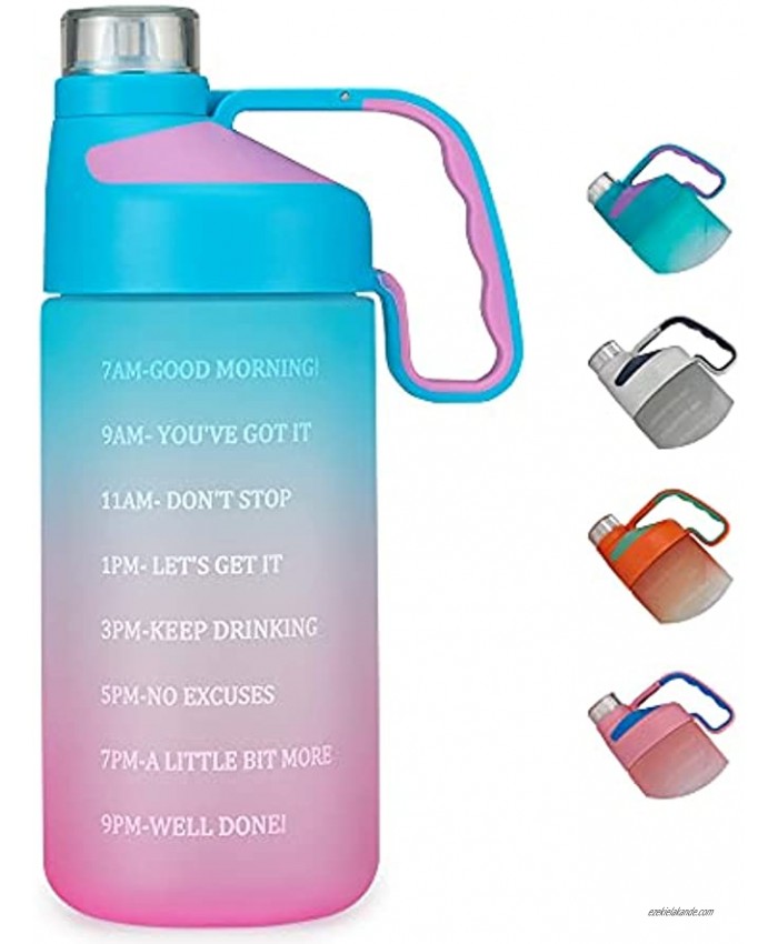 EAILGORL Water Bottles with Motivational Time Marker & Straw Leakproof BPA Free Reusble Flip Top Water Bottle for Sports and Fitness Enthusiasts A1-Pink Green Gradient