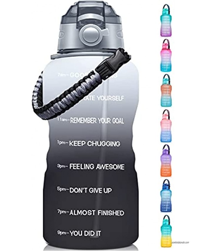 Fidus Large 1 Gallon Motivational Water Bottle with Paracord Handle & Removable Straw BPA Free Leakproof Water Jug with Time Marker to Ensure You Drink Enough Water Throughout the Day