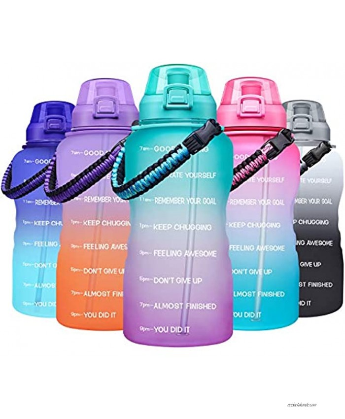 Giotto Large 1 Gallon Motivational Water Bottle with Paracord Handle & Removable Straw Leakproof Tritan BPA Free Fitness Sports Water Jug with Time Marker to Ensure You Drink Enough Water Daily