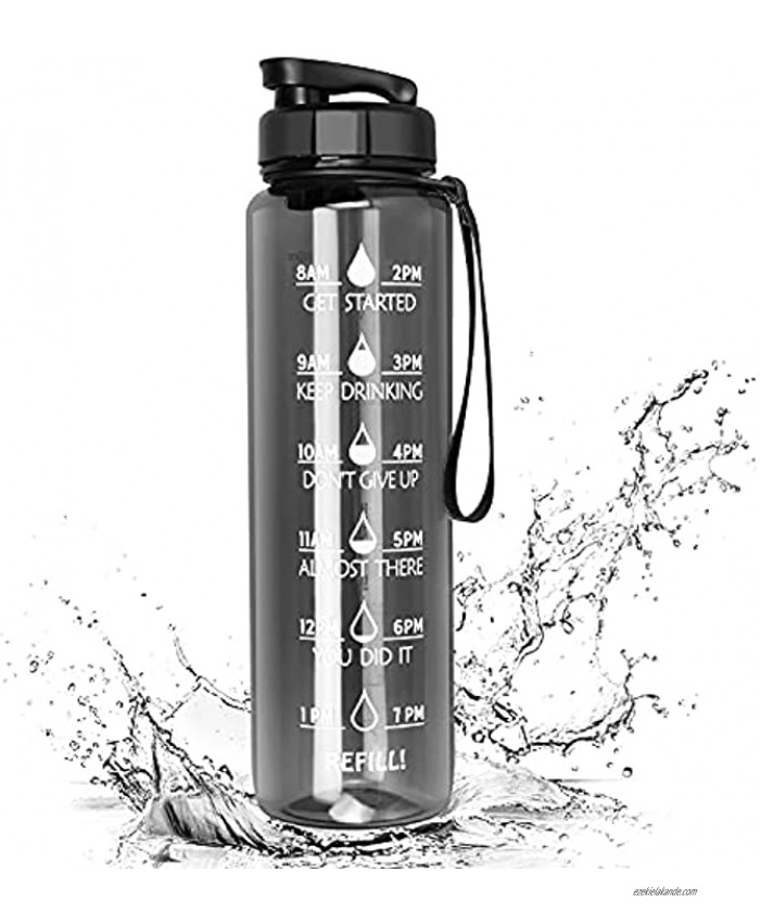 IEKA 32oz Water Bottles with Times to Drink and Straw Insulated Time Marker BPA Free Water Bottle Simple Modern Reusable Motivational Water Bottles Reminder for Fitness and Outdoor Sports Travel Water Bottle