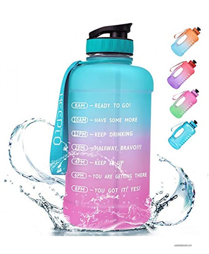 KEEPTO Half Gallon 64oz Leakproof BPA Free Water Bottle with Motivational Time Marker Straw&Handle Ensure Enough Water-Drinking Amount for Fitness and Outdoor SportsIncluded Straw Brush