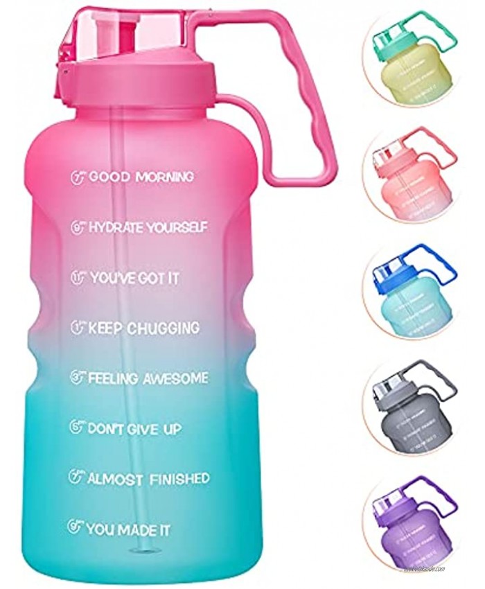 MEITAGIE 1 Gallon 128oz Motivational Water Bottle with Time Marker& Removable Straw,BPA Free Tritan Leakproof Drinking Bottle with Carrying Handle for Gym,Fitness and Outdoor Sports
