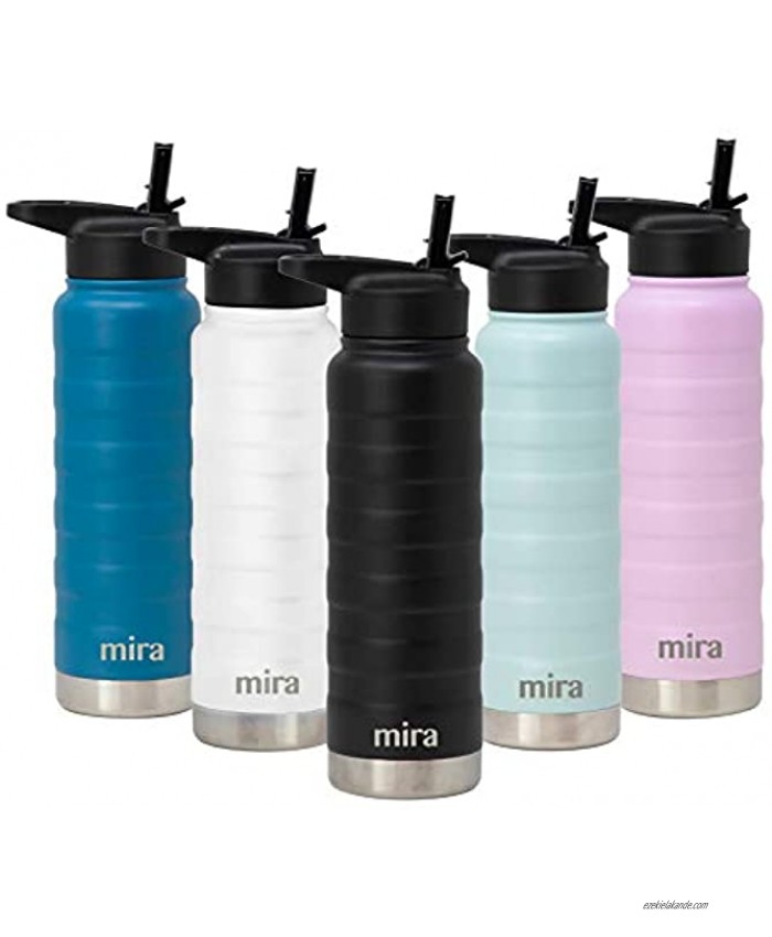 MIRA 25 Oz Vacuum Insulated Water Bottle with Straw Lid Stainless Steel Double Walled Thermos Flask Reusable Metal Hydro Bottle Leak-Proof Sports Bottle Black