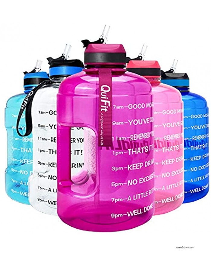 QuiFit Motivational Gallon Water Bottle with Straw & Time Marker BPA Free Large Reusable Sport Water Jug with Handle for Fitness Outdoor Enthusiasts