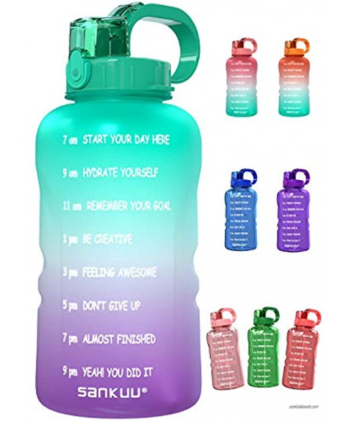 SANKUU Large 1 Gallon 128oz When Full Gallon Water Bottle Motivational with Time Marker & Straw Leakproof Water Jug Ensure You Drink Daily Water Throughout The Fitness Day Purple Blue Gradient