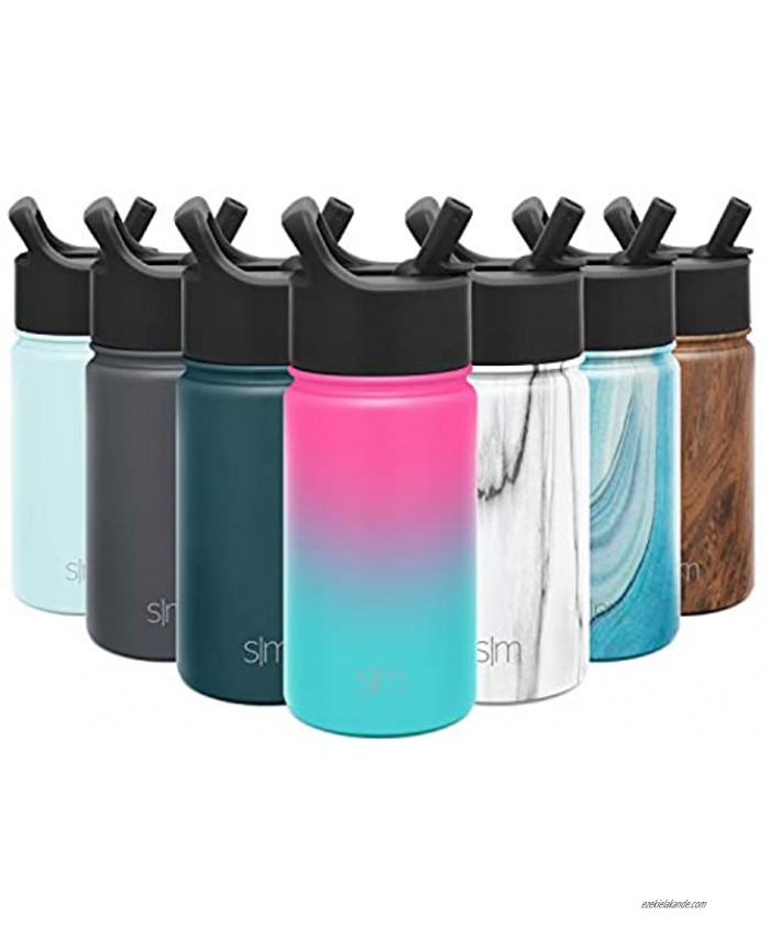 Simple Modern Insulated Water Bottle with Straw Lid Kids Reusable Wide Mouth Stainless Steel Flask Thermos 14oz 415ml Ombre: Sorbet
