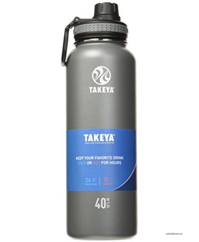 Takeya Originals Vacuum-Insulated Stainless-Steel Water Bottle 40oz Graphite 50025
