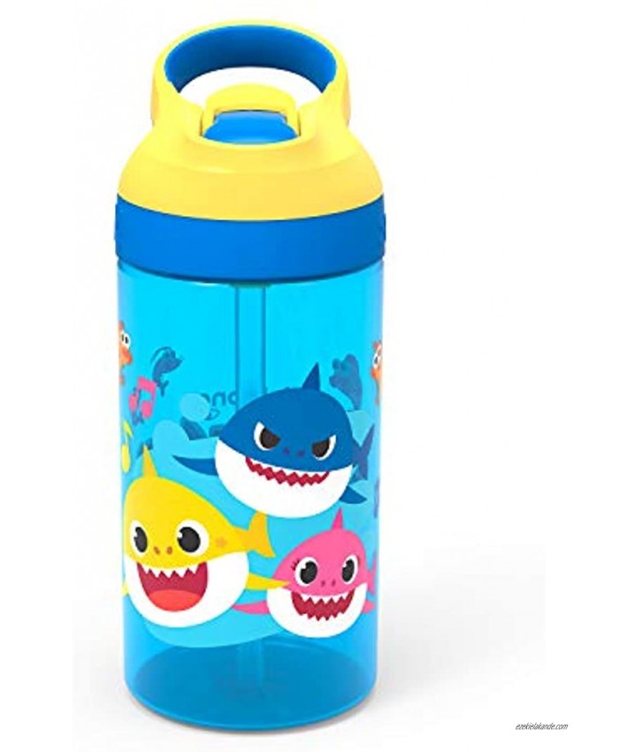 Zak Designs Baby Shark Kids Water Bottle with Straw and Built in Carrying Loop Made of Durable Plastic Leak-Proof Design 16 oz