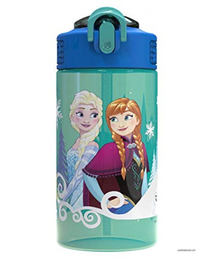 Zak Designs Disney Frozen 2 Kids Spout Cover and Built-in Carrying Loop Made of Plastic Leak-Proof Water Bottle Design 16oz Elsa & Anna
