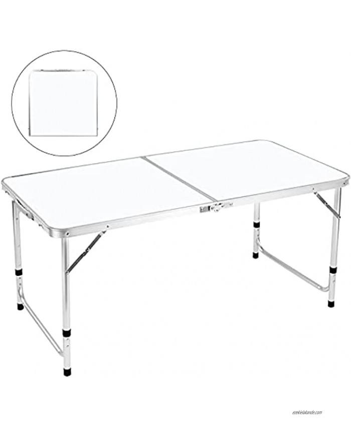 FiveJoy Folding Camping Table 4 FT Aluminum Height Adjustable Lightweight Desk Portable Handle Roll Up Top Weatherproof and Rust Resistant Table for Outdoor Picnic Beach Backyard 47 x 24,White