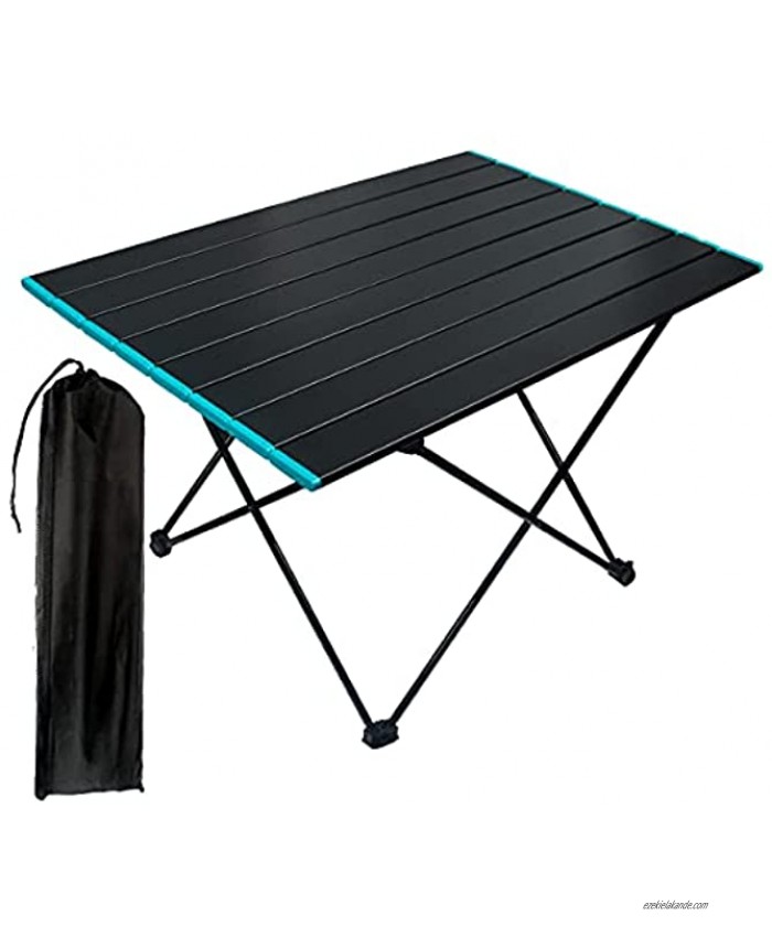 Folding Camping Table Portable Camping Side Tables with Aluminum Table Top with Carrying Bag Waterproof Fold Up Lightweight Table for Picnic Camp Beach Outdoor BBQ Cooking Beach Tables Black