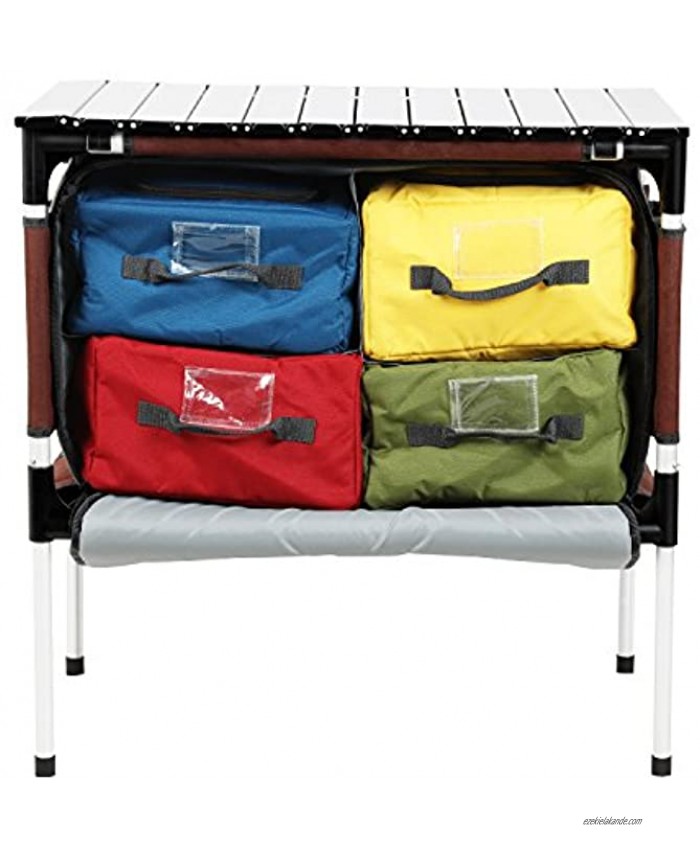 PORTAL Multifunctional Folding Camp Table Aluminum Lightweight Picnic Organizer with Large Zippered Compartment contains Four Cooler Storage Bags for BBQ Party Camping Kitchen