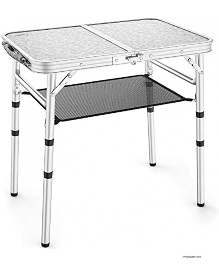 Sportneer Adjustable Height Camping Table with Mesh Layer 23.6 x 15.7 Portable Folding Camp Tables with Aluminum Legs for Outdoor Camp Picnic Beach Backyard Tailgate Cooking 3 Heights